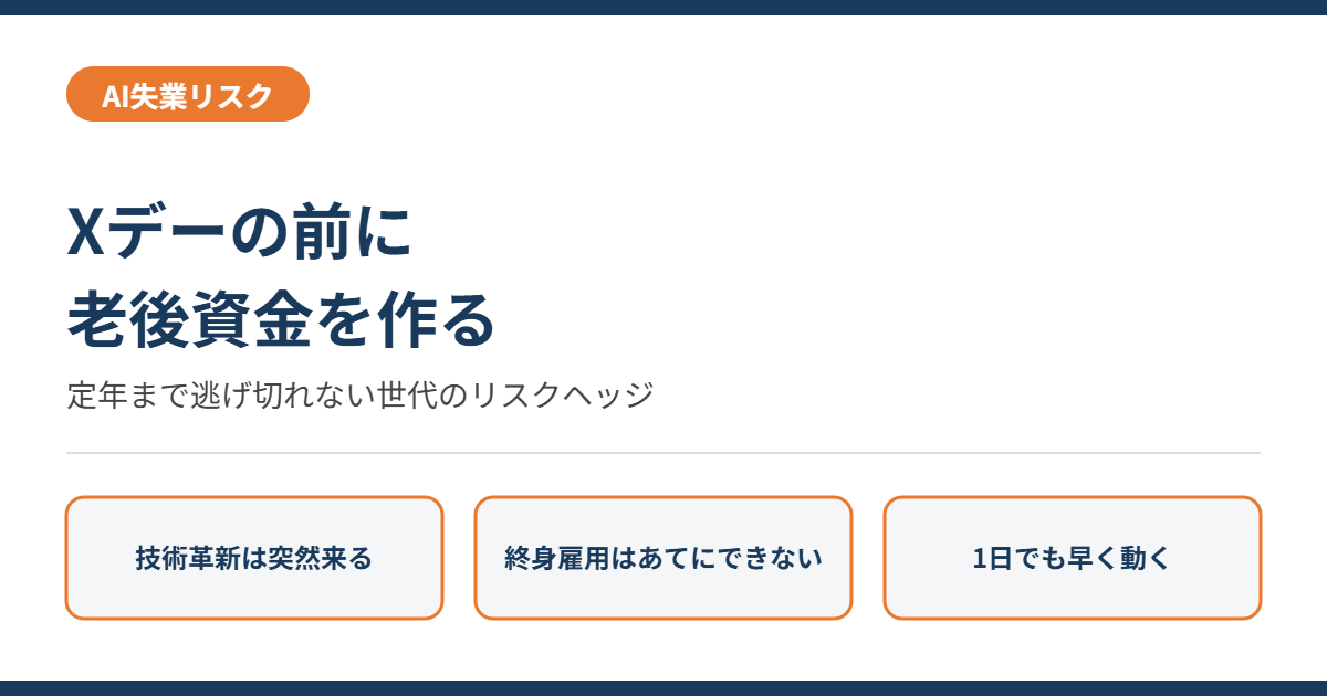 AIによる大失業時代が来る前に老後資金を作っておくべきという考え方を示すアイキャッチ画像